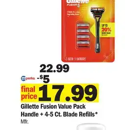 Meijer Gillette Fusion Value Pack + Handle 4-5 Ct. Blade Refills offer