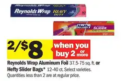 Meijer Reynolds Wrap Aluminum Foil 37.5-75 sq. ft. or Hefty Slider Bags 12-40 ct offer