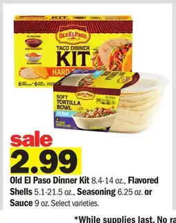 Meijer Old El Paso Dinner Kit 8.4-14 oz., Flavored Shells 5.1-21.5 oz., Seasoning 6.25 oz. or Sauce 9 oz offer