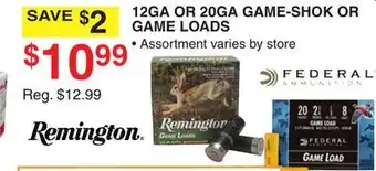 Dunham's Sports REMINGTON 12GA OR 20GA GAME-SHOK OR GAME LOADS offer
