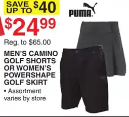 Dunham's Sports PUMA MEN'S CAMINO GOLF SHORTS OR WOMEN'S POWERSHAPE GOLF SKIRT offer