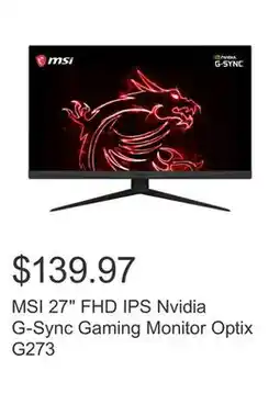Costco MSI 27 FHD IPS Nvidia G-Sync Gaming Monitor Optix G273 offer