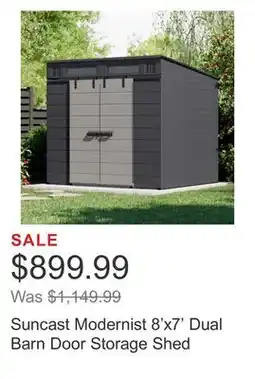Costco Suncast Modernist 8'x7' Dual Barn Door Storage Shed offer