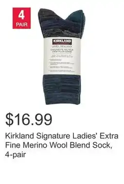 Costco Kirkland Signature Ladies' Extra Fine Merino Wool Blend Sock, 4-pair offer