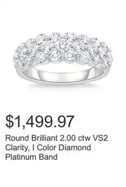 Costco Round Brilliant 2.00 ctw VS2 Clarity, I Color Diamond Platinum Band offer