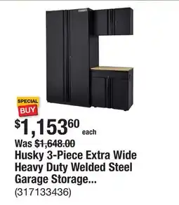 The Home Depot Husky 3-Piece Extra Wide Heavy Duty Welded Steel Garage Storage System offer