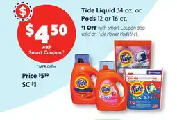 Family Dollar Tide Liquid 34 oz. or Pods 12 or 16 ct offer