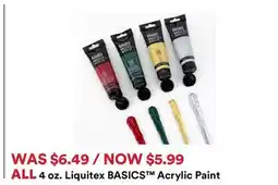 Michaels ALL 4 oz. liquitex BASICS Acrylic paint offer