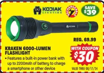 Big 5 Kodiak Kraken Rechargeable 6000 Lumen Flashlight offer