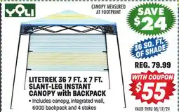 Big 5 Yoli LiteTrek 36 7' x 7' Slant Leg Instant Canopy with Backpack offer