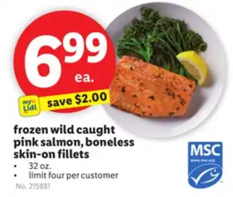 Lidl frozen wild caught pink salmon, boneless skin-on fillets offer