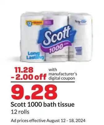 Hy-Vee Scott 1000 bath tissue offer