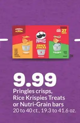 Hy-Vee Pringles crisps, Rice Krispies Treats or Nutri-Grain bars offer