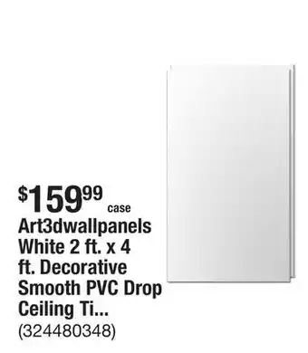 The Home Depot Art3dwallpanels White 2 ft. x 4 ft. Decorative Smooth PVC Drop Ceiling Tile (80 sq. ft./case) offer