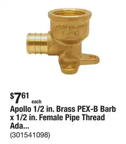 The Home Depot Apollo 1/2 in. Brass PEX-B Barb x 1/2 in. Female Pipe Thread Adapter 90-Degree Drop-Ear Elbow offer