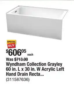 Wyndham Collection Grayley 60 in. L x 30 in. W Acrylic Left Hand Drain Rectangular Alcove Bathtub in White with Chrome Trim