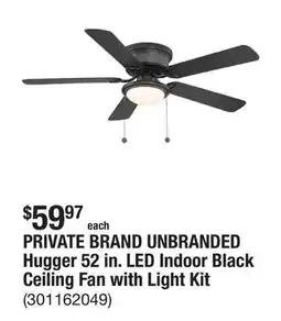 The Home Depot PRIVATE BRAND UNBRANDED Hugger 52 in. LED Indoor Black Ceiling Fan with Light Kit offer