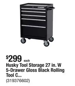 The Home Depot Husky Tool Storage 27 in. W 5-Drawer Gloss Black Rolling Tool Cabinet offer