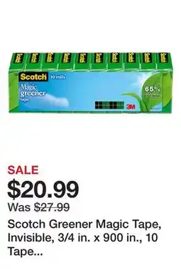 Office Depot Scotch Greener Magic Tape, Invisible, 3/4 in. x 900 in., 10 Tape Rolls, Clear, Home Office, Back to School Supplies and Colle offer