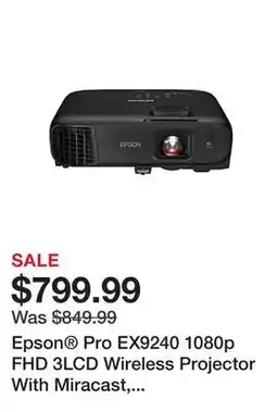 Office Depot Epson Pro EX9240 1080p FHD 3LCD Wireless Projector With Miracast, V11H978020 offer