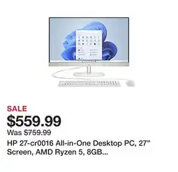 Office Depot HP 27-cr0016 All-in-One Desktop PC, 27 Screen, AMD Ryzen 5, 8GB Memory, 512GB Solid State Drive, Wi-Fi 6, Windows 11 offer