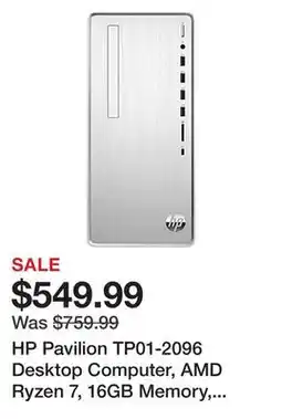 Office Depot HP Pavilion TP01-2096 Desktop Computer, AMD Ryzen 7, 16GB Memory, 256GB Solid State Drive, Windows 11, 318G8AA#ABA offer