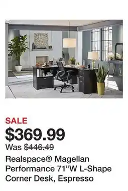 Office Depot Realspace Magellan Performance 71W L-Shape Corner Desk, Espresso offer