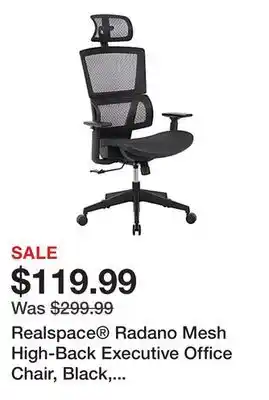 Office Depot Realspace Radano Mesh High-Back Executive Office Chair, Black, BIFMA Compliant offer