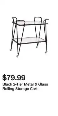 Big Lots Black 2-Tier Metal & Glass Rolling Storage Cart offer