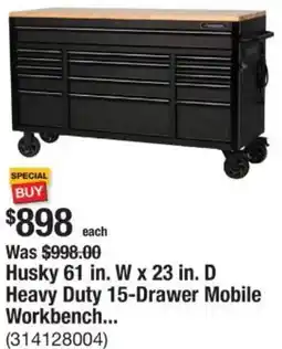 The Home Depot Husky 61 in. W x 23 in. D Heavy Duty 15-Drawer Mobile Workbench offer