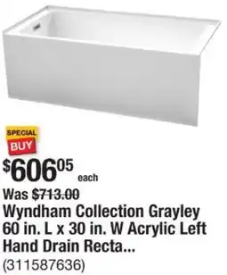 The Home Depot Wyndham Collection Grayley 60 in. L x 30 in. W Acrylic Left Hand Drain Rectangle offer