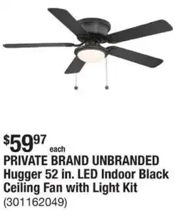 The Home Depot PRIVATE BRAND UNBRANDED Hugger 52 in. LED Indoor Black Ceiling Fan with Light Kit offer
