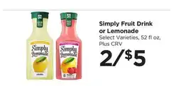Food 4 Less Simply Fruit Drink or Lemonade offer