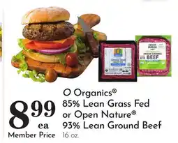 Pavilions O Organics 85% Lean Grass Fed or Open Nature 93% Lean Ground Beef offer