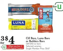 Pavilions Clif Bars, Luna Bars or Builders Bars offer