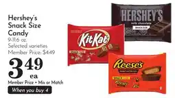 Pavilions Hershey's Snack Size Candy offer