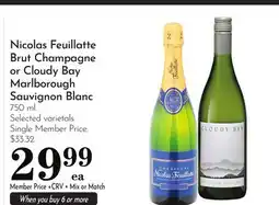 Pavilions Nicolas Feuillatte Brut Champagne or Cloudy Bay Marlborough Sauvignon Blanc offer