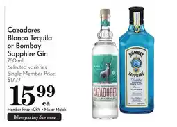 Pavilions Cazadores Blanco Tequila or Bombay Sapphire Gin offer