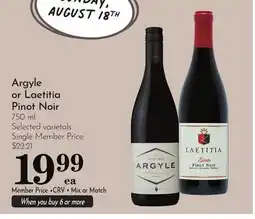 Pavilions Argyle or Laetitia Pinot Noir offer