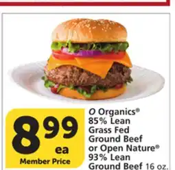 Vons O Organics 85% Lean Grass Fed Ground Beef or Open Nature 93% Lean Ground Beef offer