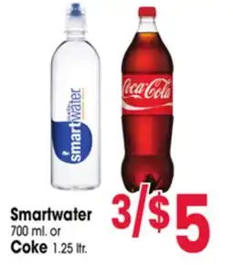 Jewel-Osco Smartwater 700 ml. or Coke 1.25 ltr offer