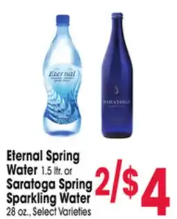 Jewel-Osco Eternal Spring Water 1.5 ltr. or Saratoga Spring Sparkling Water 28 oz offer