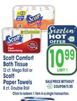 Jewel-Osco Scott Comfort Bath Tissue 12 ct. Mega Roll or Scott Paper Towels 8 ct. Double Roll offer