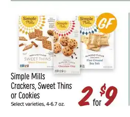 Sprouts Farmers Market Simple Mills Crackers, Sweet Thins or Cookies offer