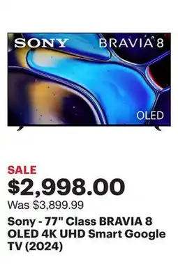 Best Buy Sony - 77 Class BRAVIA 8 OLED 4K UHD Smart Google TV (2024) offer