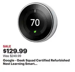 Best Buy Google - Geek Squad Certified Refurbished Nest Learning Smart Programmable Wi-Fi Thermostat - Stainless Steel offer