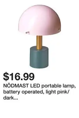 Ikea NÖDMAST LED portable lamp, battery operated, light pink/dark gray-green offer