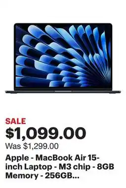 Best Buy Apple - MacBook Air 15-inch Laptop - M3 chip - 8GB Memory - 256GB SSD - Midnight offer