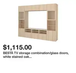 Ikea BESTÅ TV storage combination/glass doors, white stained oak effect/Lappviken wht stained oak effect clear glass offer