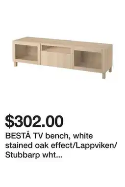Ikea BESTÅ TV bench, white stained oak effect/Lappviken/Stubbarp wht stained oak effect clear glass offer